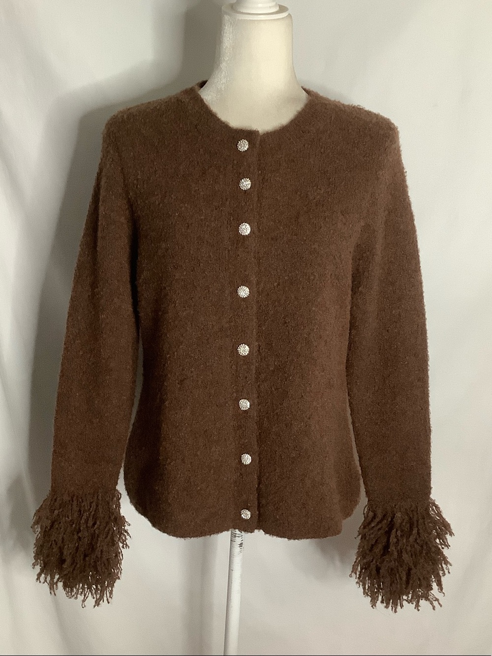 ASTR Brown Fringe-Cuff Button Cardigan Size L - Picture 7 of 16